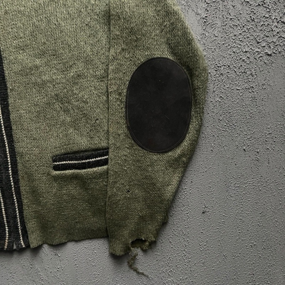 Vintage Pennleigh Mohair Zip Up Cardigan Large Green 1960s Distressed - Picture 5 of 10